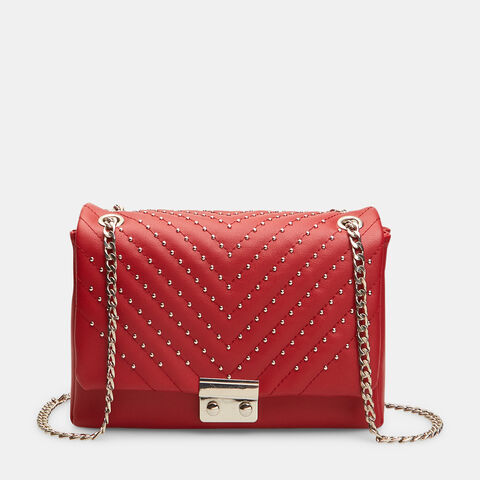 Bolso con tachuelas y correa de cadena, Rojo Bolso con tachuelas y correa de cadena, Rojo